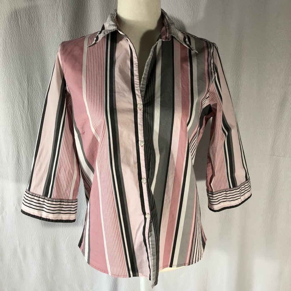 Quizz Again Stretch 3/4 Sleeve Striped Camp Shirt